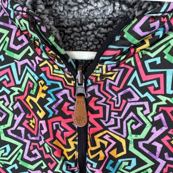 USA Palm Reversible sherpa & colorful funky art pattern jacket 90s style Size XS - Picture 10 of 15